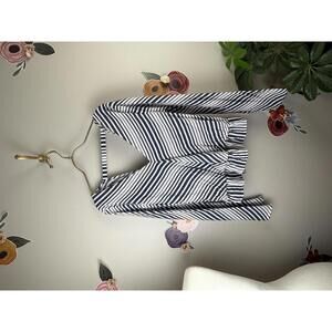 Express Black and White Striped Chevron Wrap Long Sleeve Top - Size - Large